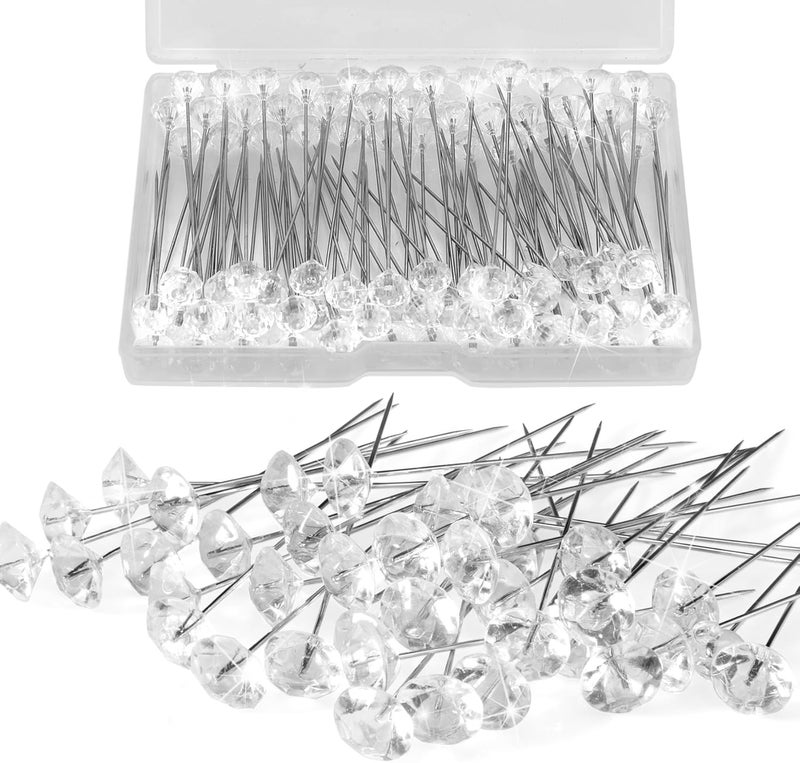 Cutiland 100pcs Diamond Pins for Bouquets, 2.1 Inch Floral Pins,Corsage Pins,Boutonniere Pins, Straight Pins Sewing for Crafts, Pins for Flowers, Flower Pins, Flower Bouquet Accessories, Floral Supplies - Image 1